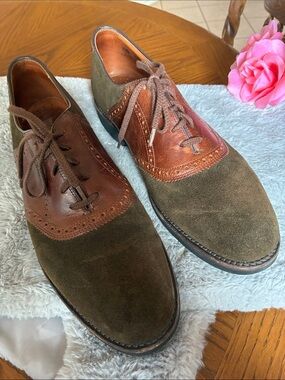 Men's Two-Tone Olive Suede and Brown Leather Wingtip Oxfords